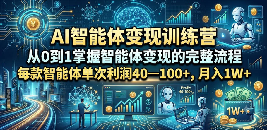 AI智能体变现训练营，从0到1掌握智能体变现的完整流程，每款智能体单次利润40—100+，月入1W+汇创网-网创项目_汇创网_中创网_福缘网_冒泡网_网创项目平台汇创网