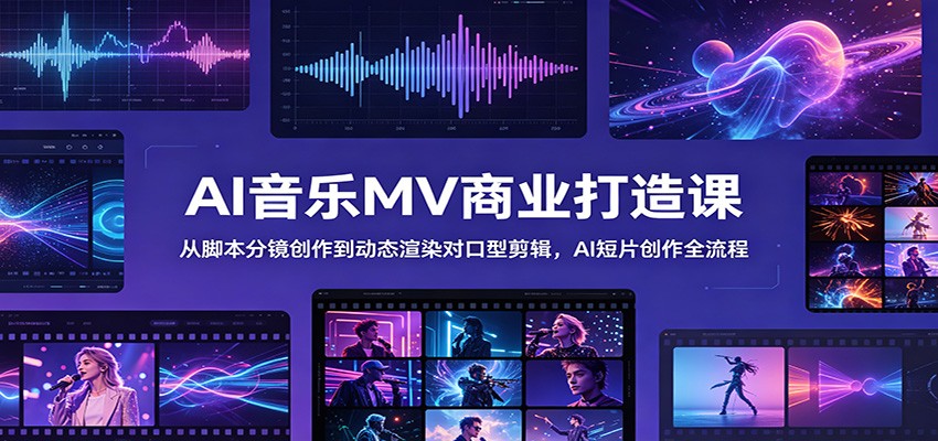 AI音乐MV商业打造课：从脚本分镜创作到动态渲染对口型剪辑，AI短片创作全流程汇创网-网创项目_汇创网_中创网_福缘网_冒泡网_网创项目平台汇创网