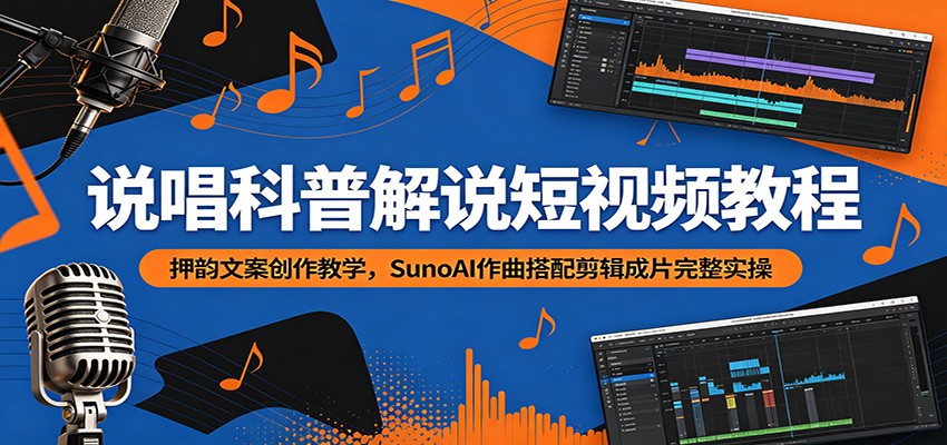 说唱科普解说短视频教程：押韵文案创作教学，SunoAI作曲搭配剪辑成片完整实操汇创网-网创项目_汇创网_中创网_福缘网_冒泡网_网创项目平台汇创网