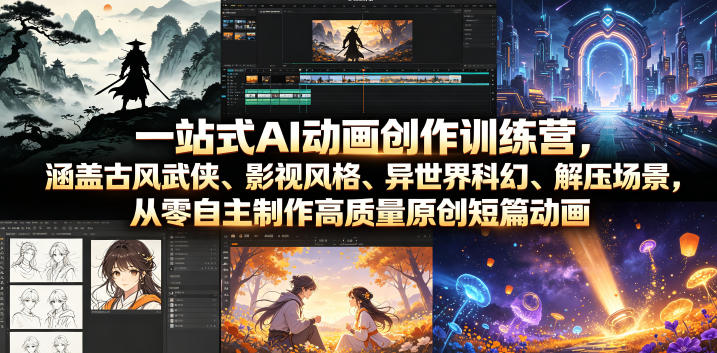 一站式AI动画创作训练营，涵盖古风武侠、影视风格、异世界科幻、解压场景，从零自主制作高质量原创短篇动画汇创网-网创项目_汇创网_中创网_福缘网_冒泡网_网创项目平台汇创网