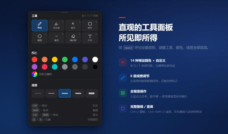 图片[2]汇创网-网创项目_汇创网_中创网_福缘网_冒泡网_网创项目平台开源轻量级屏幕标注工具，1.4MB实现电脑全屏变自由画布！支持8种标注工具和全键盘操控MarkerOn汇创网-网创项目_汇创网_中创网_福缘网_冒泡网_网创项目平台汇创网