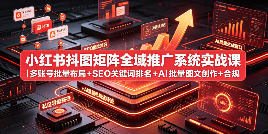 小红书抖图矩阵全域推广系统实战课｜多账号批量布局+SEO关键词排名+AI批量图文创作+合规私域导流完整落地教程汇创网-网创项目_汇创网_中创网_福缘网_冒泡网_网创项目平台汇创网