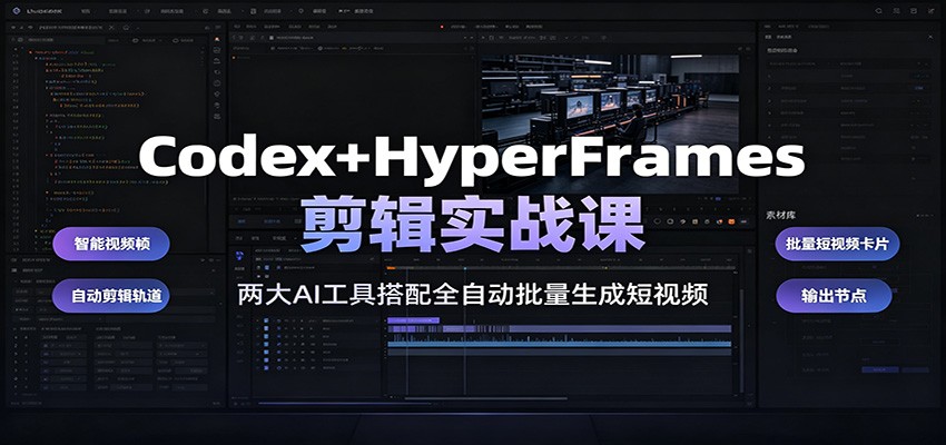 Codex+HyperFrames剪辑实战课：两大AI工具搭配全自动批量生成短视频汇创网-网创项目_汇创网_中创网_福缘网_冒泡网_网创项目平台汇创网