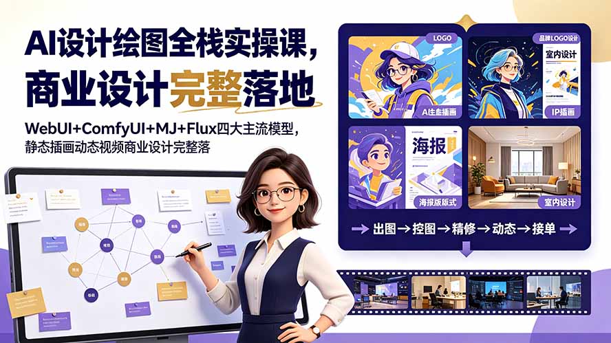 （19244期）AI设计绘图全栈实操课，WebUI+ComfyUI+MJ+Flux四大主流模型，静态插画动态视频商业设计完整落地教程汇创网-网创项目_汇创网_中创网_福缘网_冒泡网_网创项目平台汇创网