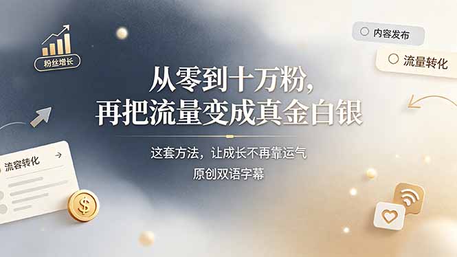 （19198期）从零到十万粉，再把流量变成真金白银——这套方法，让成长不再靠运气【原创双语字幕】汇创网-网创项目_汇创网_中创网_福缘网_冒泡网_网创项目平台汇创网