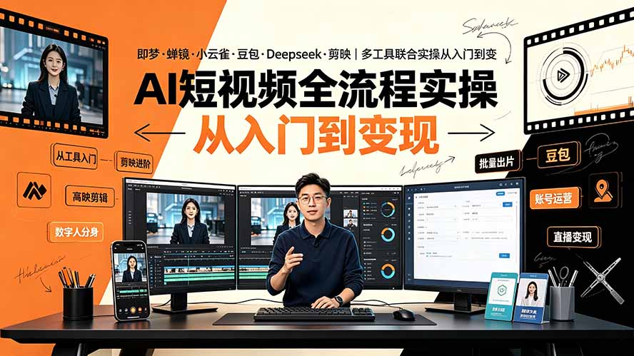 （19250期）AI短视频全流程实操：即梦·蝉镜·小云雀·豆包·Deepseek·剪映｜多工具联合实操从入门到变现汇创网-网创项目_汇创网_中创网_福缘网_冒泡网_网创项目平台汇创网
