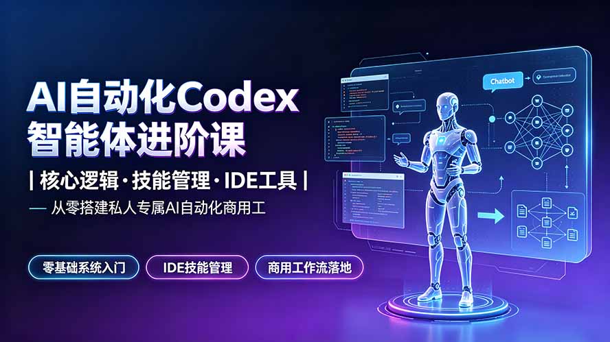 （19245期）AI自动化Codex智能体进阶课｜核心逻辑·技能管理·IDE工具｜从零搭建私人专属AI自动化商用工作流汇创网-网创项目_汇创网_中创网_福缘网_冒泡网_网创项目平台汇创网