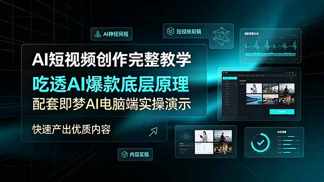 （19196期）AI短视频创作完整教学，吃透AI爆款底层原理，配套即梦AI电脑端实操演示，快速产出优质内容汇创网-网创项目_汇创网_中创网_福缘网_冒泡网_网创项目平台汇创网