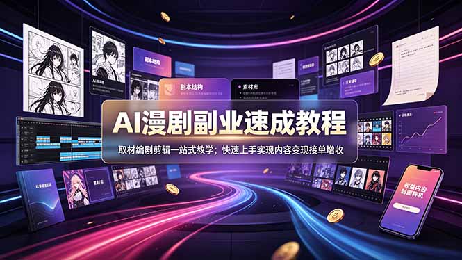 (19157期)AI漫剧副业速成教程,取材编剧剪辑一站式教学;快速上手实现内容变现接单增收汇创网-网创项目_汇创网_中创网_福缘网_冒泡网_网创项目平台汇创网