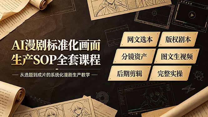 （19199期）AI漫剧标准化画面生产SOP全套课程，网文选本版权剧本分镜资产全覆盖，图文生视频后期剪辑完整实操教学汇创网-网创项目_汇创网_中创网_福缘网_冒泡网_网创项目平台汇创网