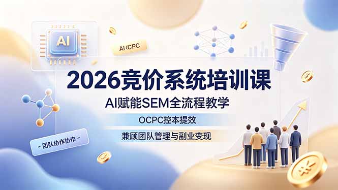 （19185期）2026竞价系统培训课，AI赋能SEM全流程教学，OCPC控本提效，兼顾团队管理与副业变现汇创网-网创项目_汇创网_中创网_福缘网_冒泡网_网创项目平台汇创网