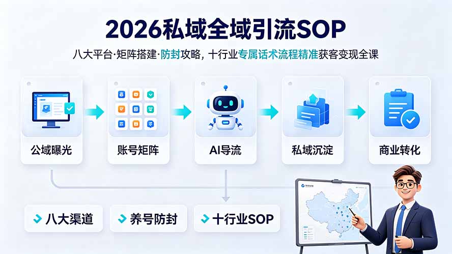 （19248期） 2026私域全域引流SOP｜八大平台·矩阵搭建·防封攻略，十行业专属话术流程精准获客变现全课汇创网-网创项目_汇创网_中创网_福缘网_冒泡网_网创项目平台汇创网
