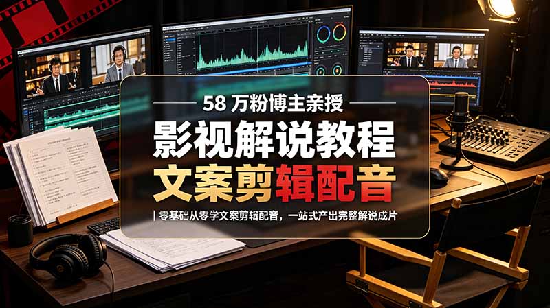 （19160期）58 万粉博主荧幕春秋亲授影视解说教程｜零基础从零学文案剪辑配音，一站式产出完整解说成片汇创网-网创项目_汇创网_中创网_福缘网_冒泡网_网创项目平台汇创网
