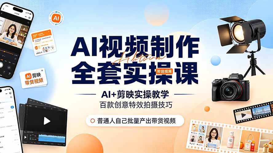 （19200期）AI视频制作全套实操课，多款AI工具搭配剪映教学，百种特效运镜拍摄实操，抖音账号带货运营全覆盖汇创网-网创项目_汇创网_中创网_福缘网_冒泡网_网创项目平台汇创网