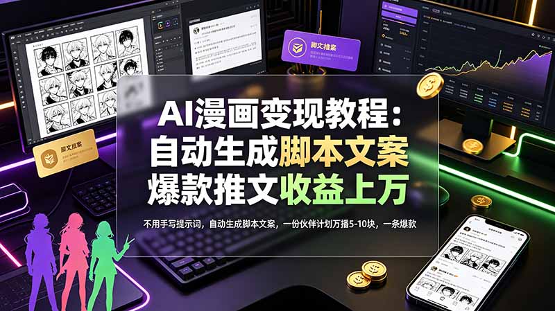 （19170期）AI漫画变现教程：不用手写提示词，自动生成脚本文案，一份伙伴计划万播5-10块，一条爆款推文收益上万汇创网-网创项目_汇创网_中创网_福缘网_冒泡网_网创项目平台汇创网