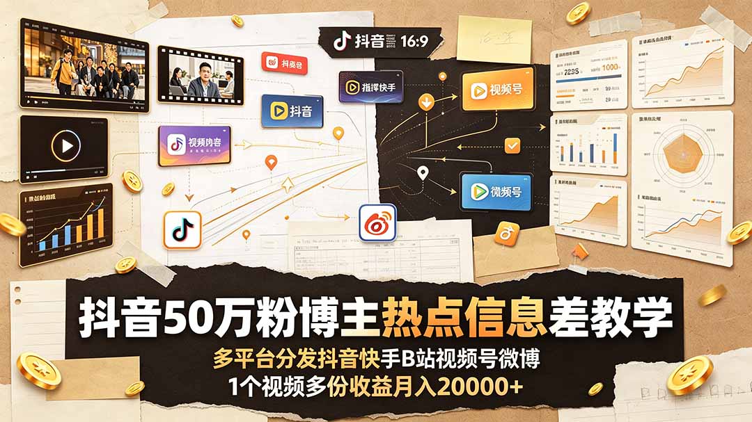 （19145期）抖音50万粉博主热点信息差教学：多平台分发抖音快手B站视频号微博，1个视频多份收益月入20000+汇创网-网创项目_汇创网_中创网_福缘网_冒泡网_网创项目平台汇创网
