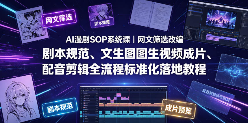 AI漫剧SOP系统课｜网文筛选改编、剧本规范、文生图图生视频成片、配音剪辑全流程标准化落地教程汇创网-网创项目_汇创网_中创网_福缘网_冒泡网_网创项目平台汇创网