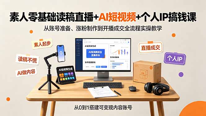 （19232期）素人零基础读稿直播+AI短视频+个人IP搞钱课，从账号准备、涨粉制作到开播成交全流程实操教学汇创网-网创项目_汇创网_中创网_福缘网_冒泡网_网创项目平台汇创网