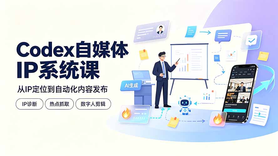 （19258期）Codex自媒体IP系统课：IP诊断/热点抓取/IP蒸馏 Skill，爆款复刻数字人多平台自动发布教程汇创网-网创项目_汇创网_中创网_福缘网_冒泡网_网创项目平台汇创网