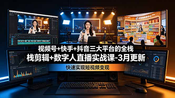 （19146期）视频号+快手+抖音三大平台的全栈剪辑+数字人直播实战课-3月更新：快速实现短视频变现汇创网-网创项目_汇创网_中创网_福缘网_冒泡网_网创项目平台汇创网