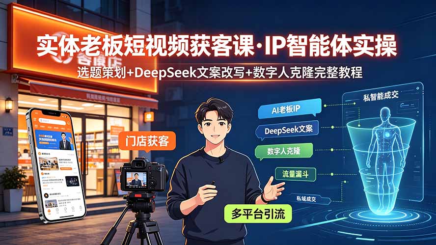 （19260期）实体老板短视频获客课·IP智能体实操｜选题策划+DeepSeek文案改写+数字人克隆完整教程汇创网-网创项目_汇创网_中创网_福缘网_冒泡网_网创项目平台汇创网