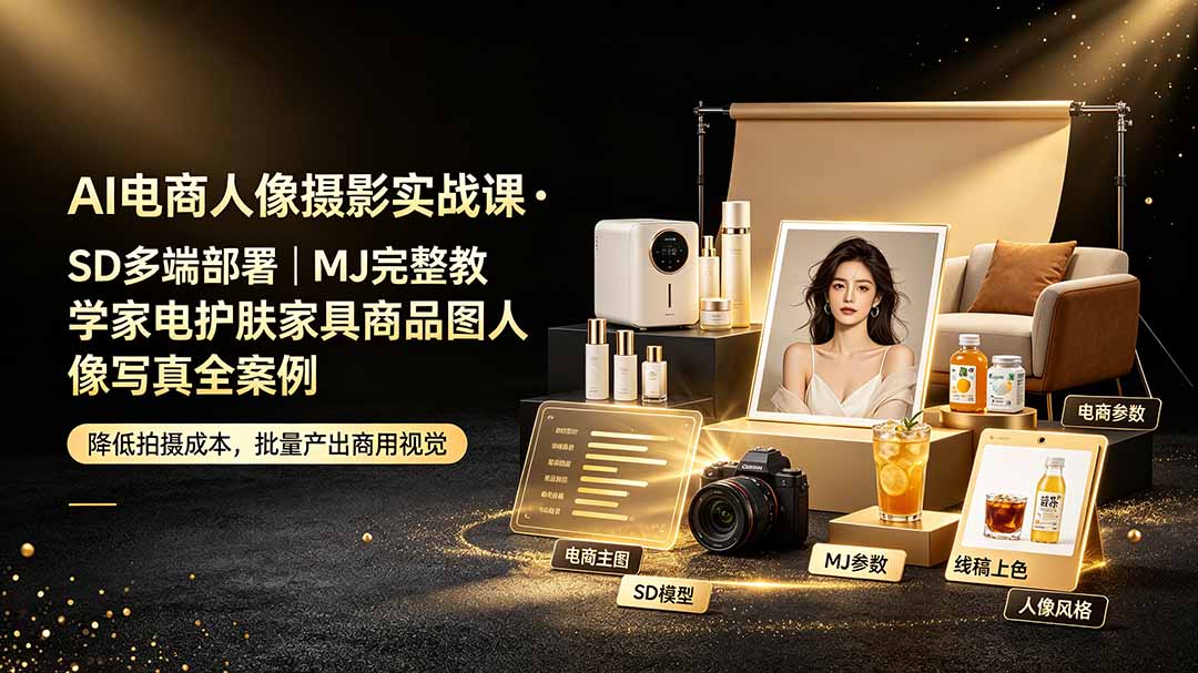 （19262期）AI电商人像摄影实战课·SD多端部署｜MJ完整教学｜家电护肤家具商品图人像写真全案例汇创网-网创项目_汇创网_中创网_福缘网_冒泡网_网创项目平台汇创网
