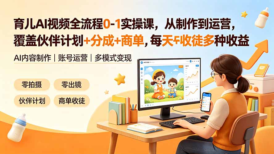 （19236期）育儿AI视频全流程0-1实操课，从制作到运营，覆盖伙伴计划+分成+商单+收徒多种收益，每天500+收益汇创网-网创项目_汇创网_中创网_福缘网_冒泡网_网创项目平台汇创网