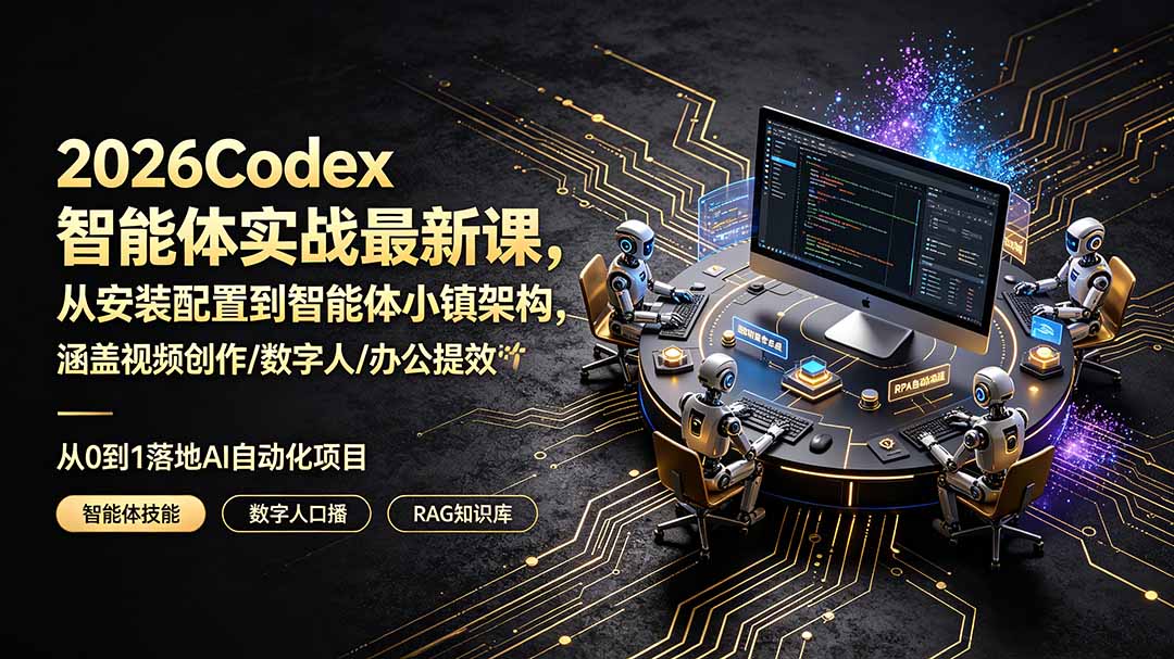 （19237期）2026Codex智能体实战最新课，从安装配置到智能体小镇架构，涵盖视频创作/数字人/办公提效全技能汇创网-网创项目_汇创网_中创网_福缘网_冒泡网_网创项目平台汇创网