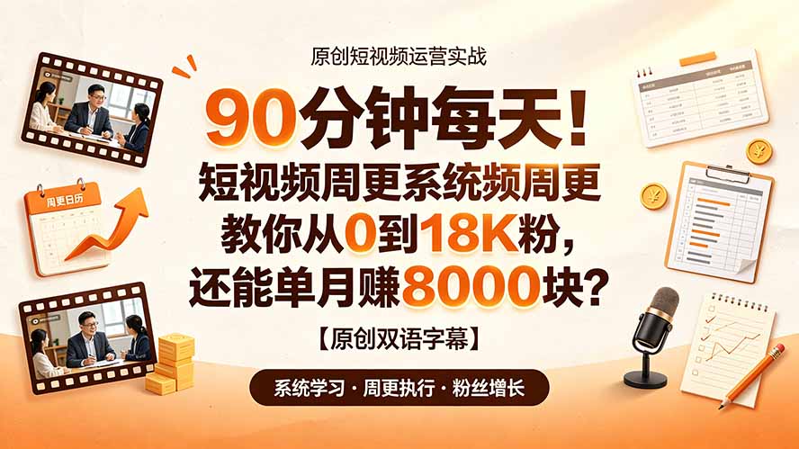 （19265期）90 分钟每天！短视频周更系统教你从 0 到 18K 粉，还能单月赚 8000 块？【原创双语字幕】汇创网-网创项目_汇创网_中创网_福缘网_冒泡网_网创项目平台汇创网