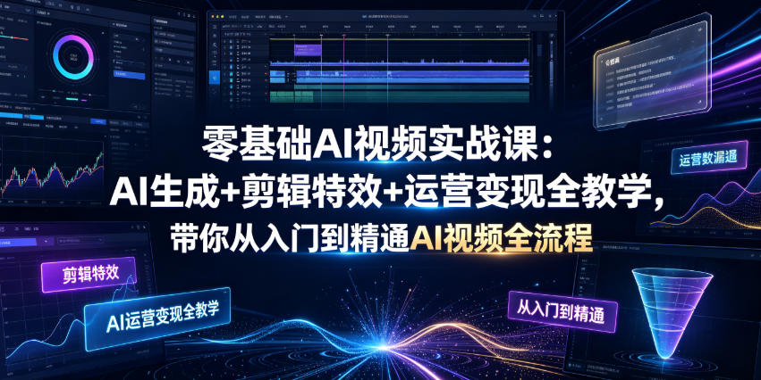 零基础AI视频实战课：AI生成+剪辑特效+运营变现全教学，带你从入门到精通AI视频全流程汇创网-网创项目_汇创网_中创网_福缘网_冒泡网_网创项目平台汇创网