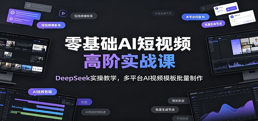零基础AI短视频高阶实战课：DeepSeek实操教学，多平台AI视频模板批量制作汇创网-网创项目_汇创网_中创网_福缘网_冒泡网_网创项目平台汇创网