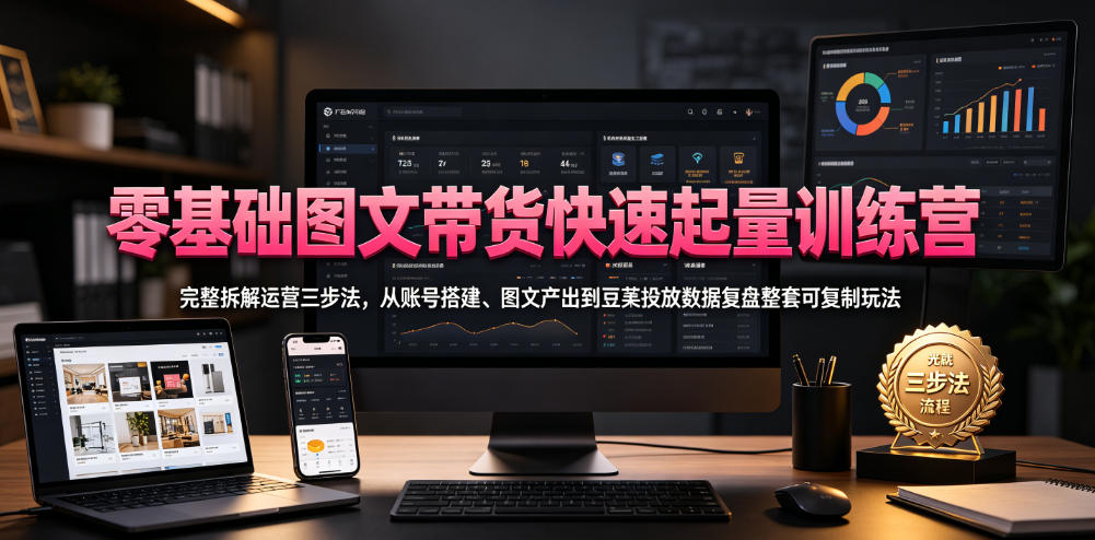 零基础图文带货快速起量训练营，完整拆解运营三步法，从账号搭建、图文产出到豆荚投放数据复盘整套可复制玩法汇创网-网创项目_汇创网_中创网_福缘网_冒泡网_网创项目平台汇创网