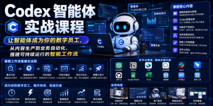Codex智能体实战课程，让智能体成为你的数字员工，从内容生产到业务自动化，搭建可持续运行的智能工作流汇创网-网创项目_汇创网_中创网_福缘网_冒泡网_网创项目平台汇创网