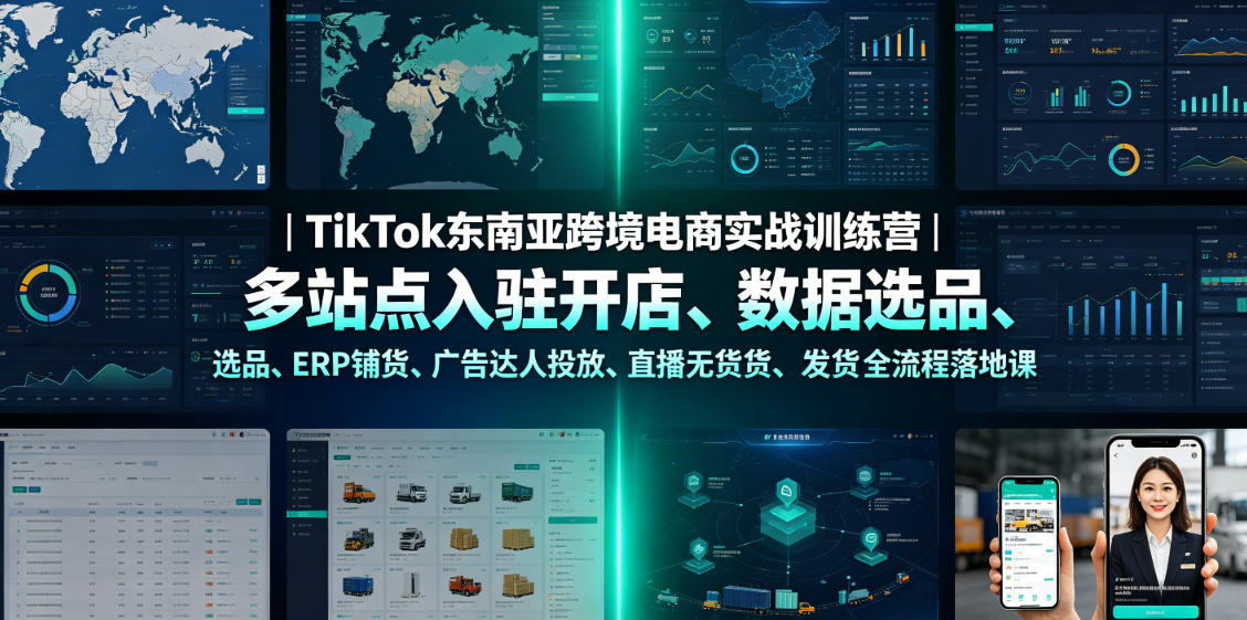 TikTok东南亚跨境电商实战训练营｜多站点入驻开店、数据选品、ERP铺货、广告达人投放、直播无货源发货全流程落地课汇创网-网创项目_汇创网_中创网_福缘网_冒泡网_网创项目平台汇创网