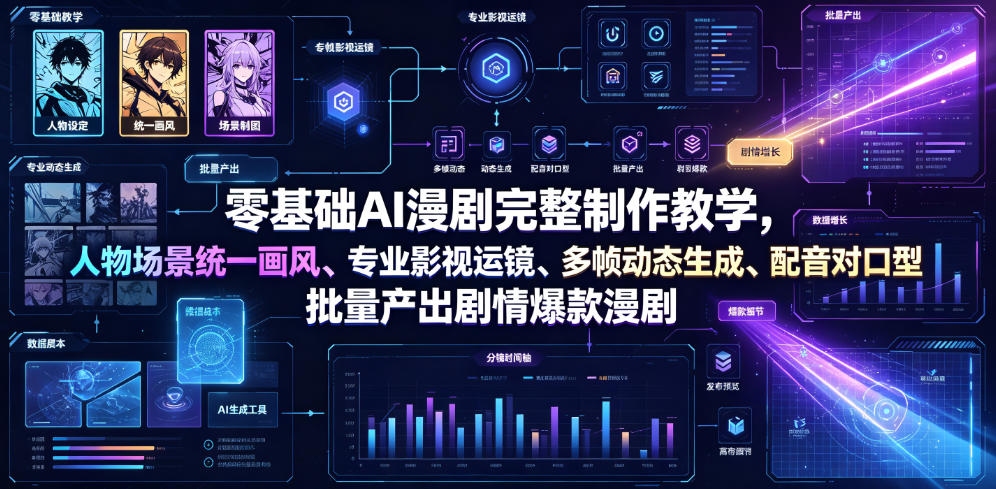 零基础AI漫剧完整制作教学，人物场景统一画风、专业影视运镜、多帧动态生成、配音对口型，批量产出剧情爆款漫剧汇创网-网创项目_汇创网_中创网_福缘网_冒泡网_网创项目平台汇创网