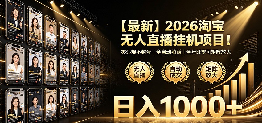 最新2026淘宝无人直播挂机项目！零违规不封号，全自动躺赚，日入1000+汇创网-网创项目_汇创网_中创网_福缘网_冒泡网_网创项目平台汇创网