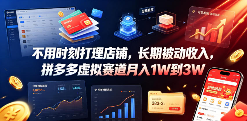 不用时刻打理店铺，长期被动收入，拼多多虚拟赛道月入1W到3W【揭秘】汇创网-网创项目_汇创网_中创网_福缘网_冒泡网_网创项目平台汇创网