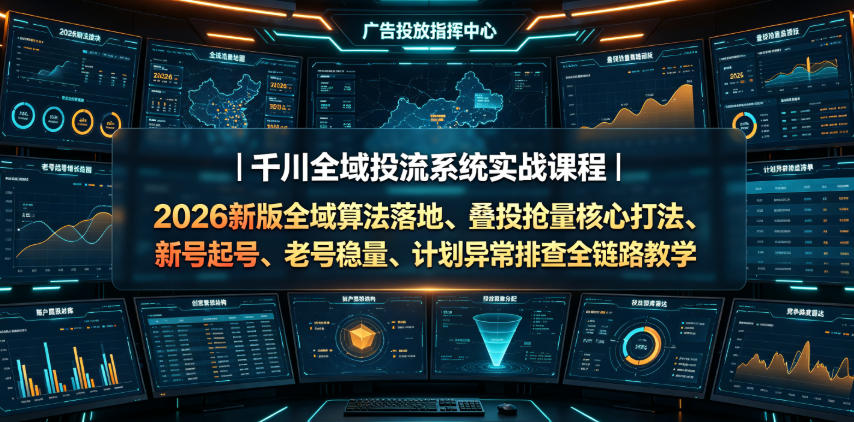 千川全域投流系统实战课程｜2026新版全域算法落地、叠投抢量核心打法、新号起号、老号稳量、计划异常排查全链路教学汇创网-网创项目_汇创网_中创网_福缘网_冒泡网_网创项目平台汇创网