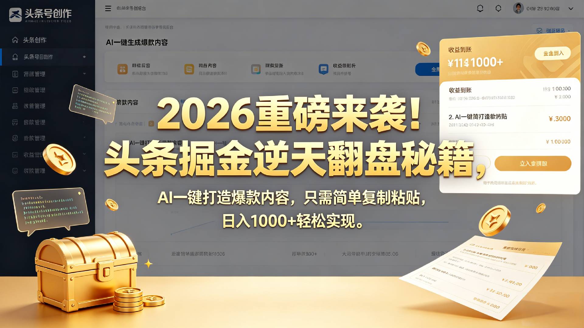 2026 重磅来袭!头条掘金逆天翻盘秘籍,AI 一键打造爆款内容,只需简单复制粘贴,日入 1000 + 轻松实现!汇创网-网创项目_汇创网_中创网_福缘网_冒泡网_网创项目平台汇创网