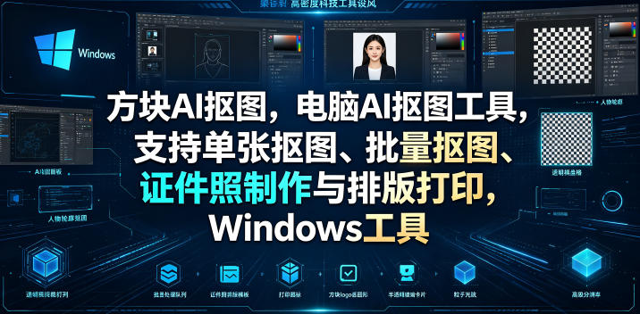 方块AI抠图，电脑AI抠图工具，支持单张抠图、批量抠图、证件照制作与排版打印，Windows工具汇创网-网创项目_汇创网_中创网_福缘网_冒泡网_网创项目平台汇创网
