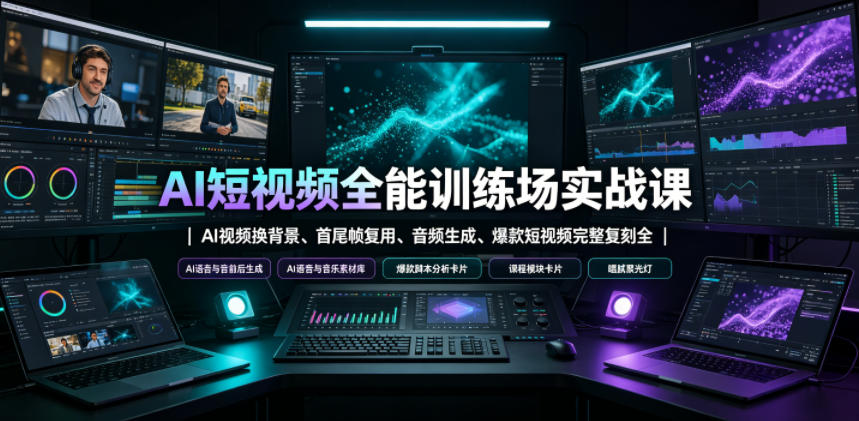 AI短视频全能训练场实战课｜AI视频换背景、首尾帧复用、音频生成、爆款短视频完整复刻全套实操教学汇创网-网创项目_汇创网_中创网_福缘网_冒泡网_网创项目平台汇创网