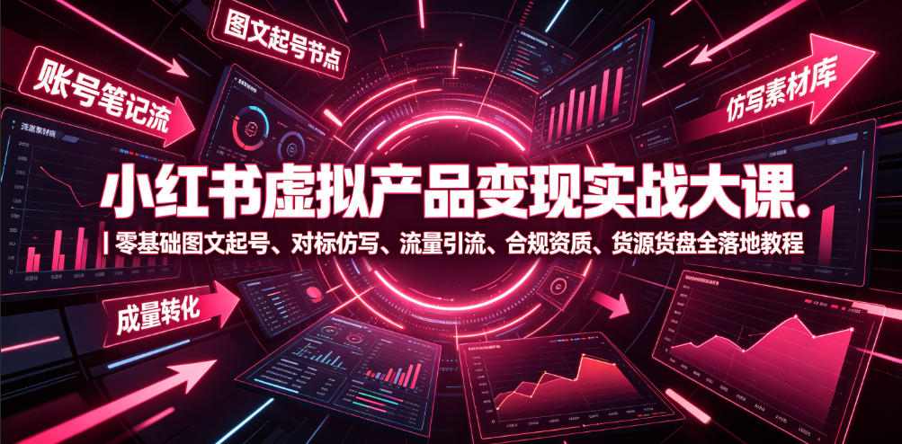 小红书虚拟产品变现实战大课｜零基础图文起号、对标仿写、流量引流、合规资质、货源货盘全落地教程汇创网-网创项目_汇创网_中创网_福缘网_冒泡网_网创项目平台汇创网