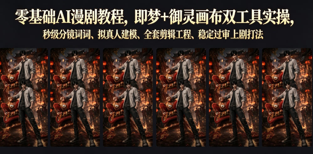 零基础AI漫剧教程，即梦+御灵画布双工具实操，秒级分镜提示词、拟真人建模、全套剪辑工程、稳定过审上剧打法汇创网-网创项目_汇创网_中创网_福缘网_冒泡网_网创项目平台汇创网