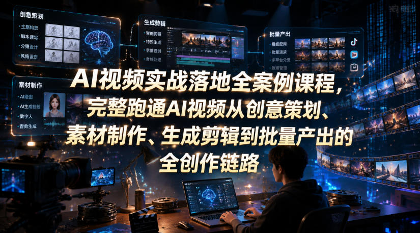 AI视频实战落地全案例课程，完整跑通AI视频从创意策划、素材制作、生成剪辑到批量产出的全创作链路汇创网-网创项目_汇创网_中创网_福缘网_冒泡网_网创项目平台汇创网