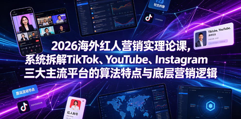 2026海外红人营销实理论课，系统拆解TikTok、YouTube、Instagram三大主流平台的算法特点与底层营销逻辑汇创网-网创项目_汇创网_中创网_福缘网_冒泡网_网创项目平台汇创网