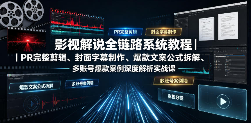 影视解说全链路系统教程|PR完整剪辑、封面字幕制作、爆款文案公式拆解、多账号爆款案例深度解析实战课汇创网-网创项目_汇创网_中创网_福缘网_冒泡网_网创项目平台汇创网