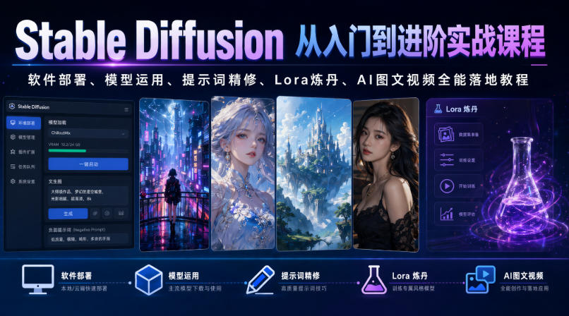 Stable Diffusion从入门到进阶实战课程｜软件部署、模型运用、提示词精修、Lora炼丹、AI图文视频全能落地教程汇创网-网创项目_汇创网_中创网_福缘网_冒泡网_网创项目平台汇创网