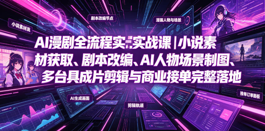 AI漫剧全流程实战课｜小说素材获取、剧本改编、AI人物场景制图、多工具成片剪辑、平台付费变现与商业接单完整落地汇创网-网创项目_汇创网_中创网_福缘网_冒泡网_网创项目平台汇创网