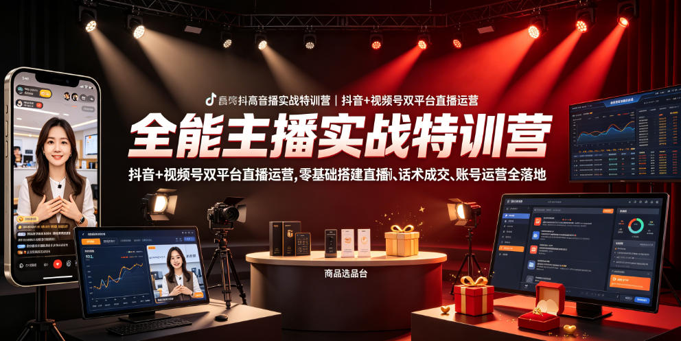 全能主播实战特训营｜抖音+视频号双平台直播运营，零基础搭建直播间、精准选品、话术成交、账号运营全落地汇创网-网创项目_汇创网_中创网_福缘网_冒泡网_网创项目平台汇创网